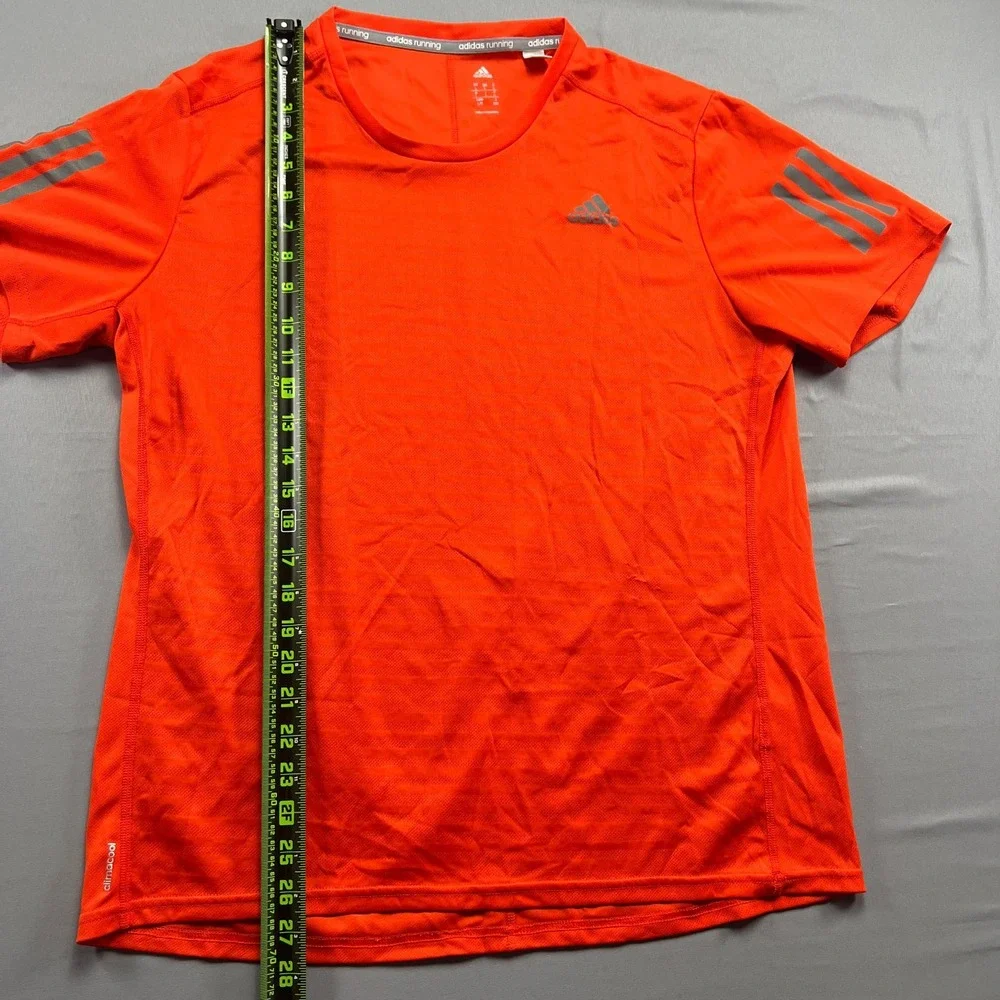 Adidas Climacool T Shirt Mens Large Orange Logo Print 3 Stripes Crewneck Running